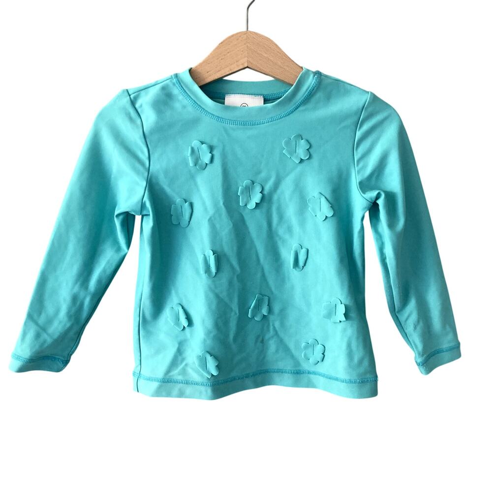 Hanna Andersson Long Sleeve Rash Guard Tee - Flowers - Aqua - 3 or 90cm
